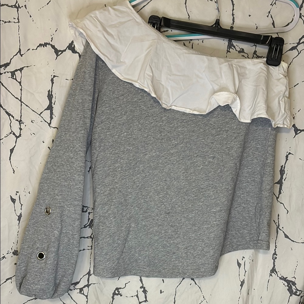 Walter Baker Gray and White One Sleeve Sweatshirt